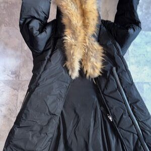 Mackage Black Puffer Jacket with Faux Fur Trim